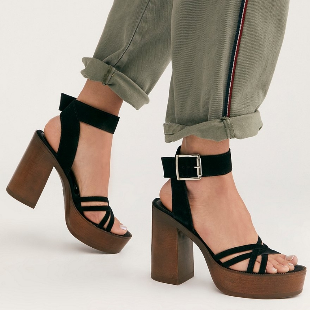 Free People Lanely Suede Platform Heels Black 39 - Picture 3 of 16